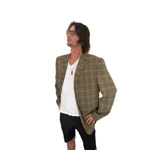 B'52 Green Plaid Wool Blend Blazer Size XXL